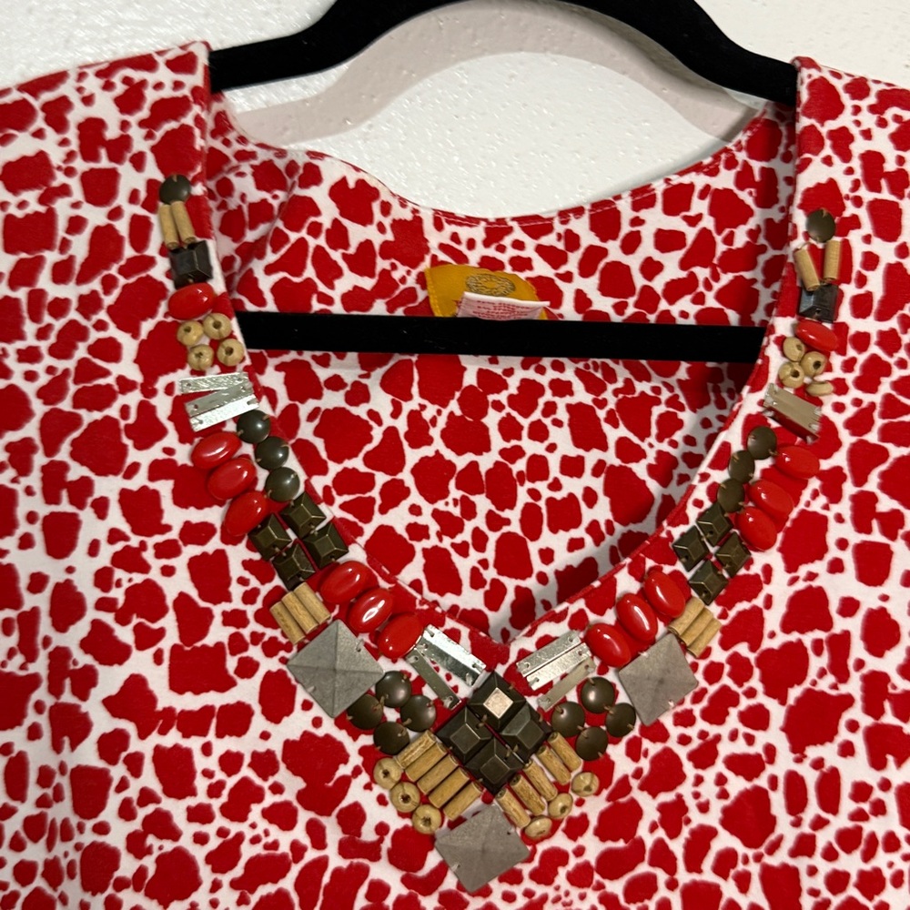 Ruby Rd. Red & White Patterned Cotton-Blend Top W… - image 2